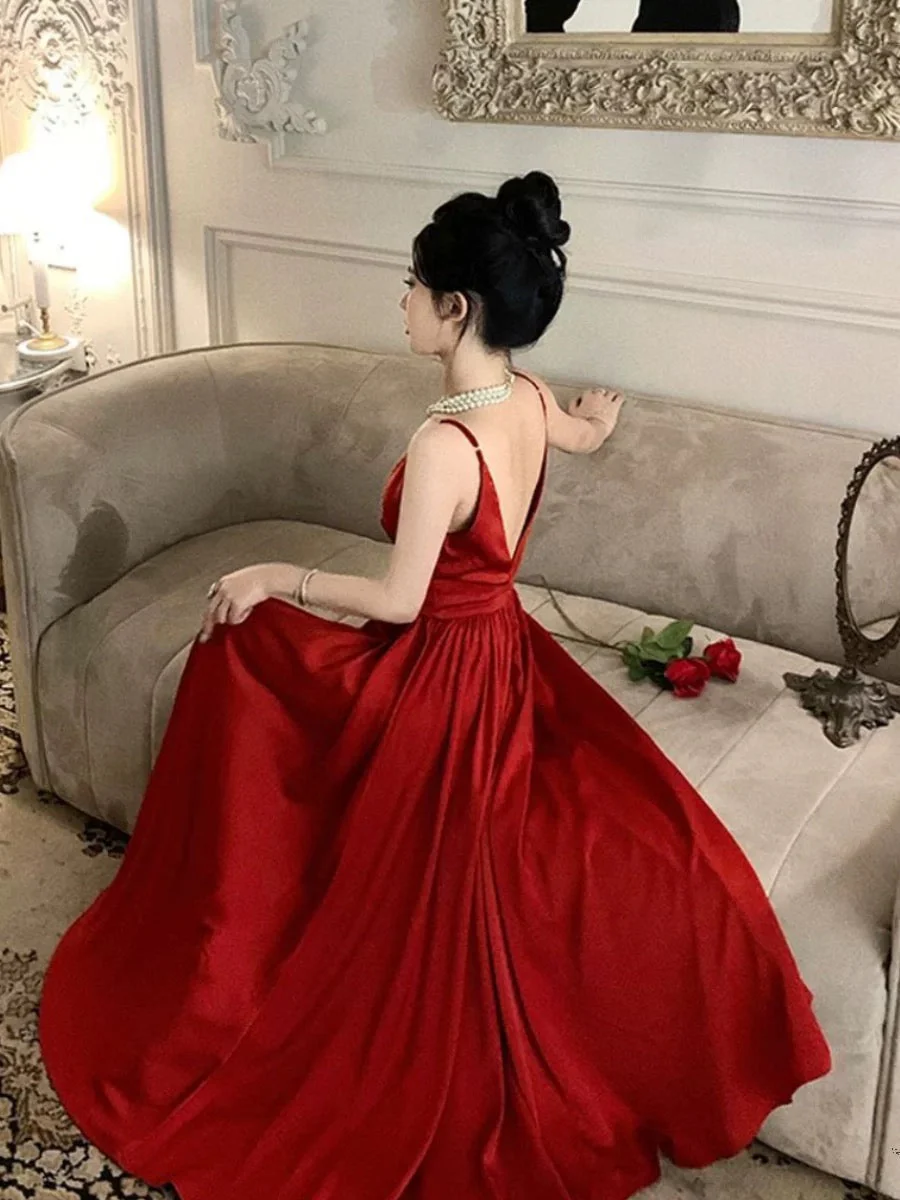 A Line Spaghetti Straps Red Ankle Length Evening Dress Prom Dresses Birthday Outfits cg26202