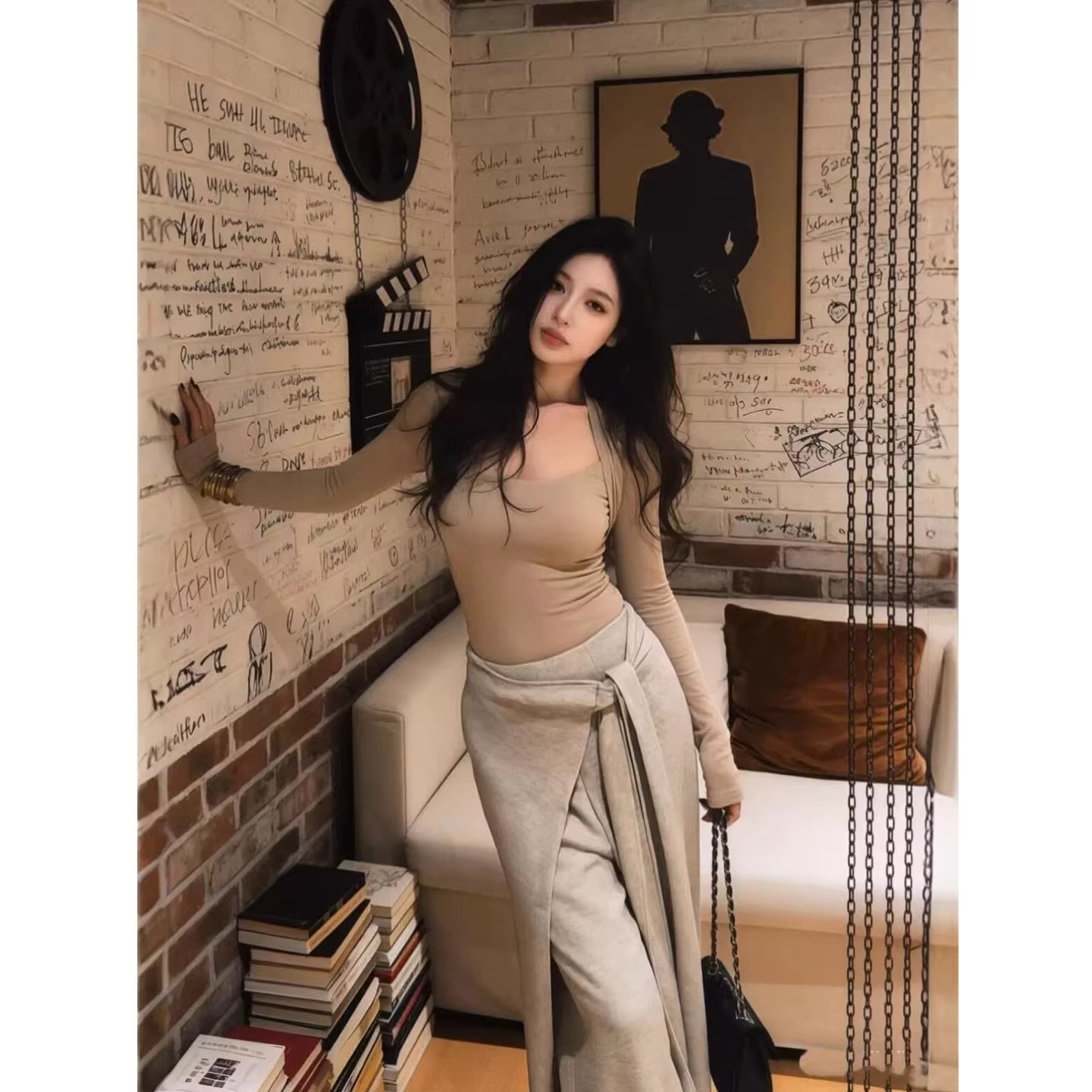 Square neck long-sleeved base layer top for women G111