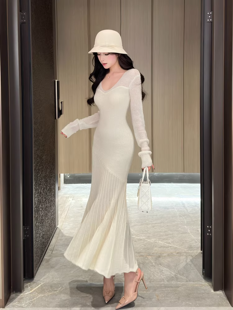 Knitted dress, bodycon fishtail skirt   G141