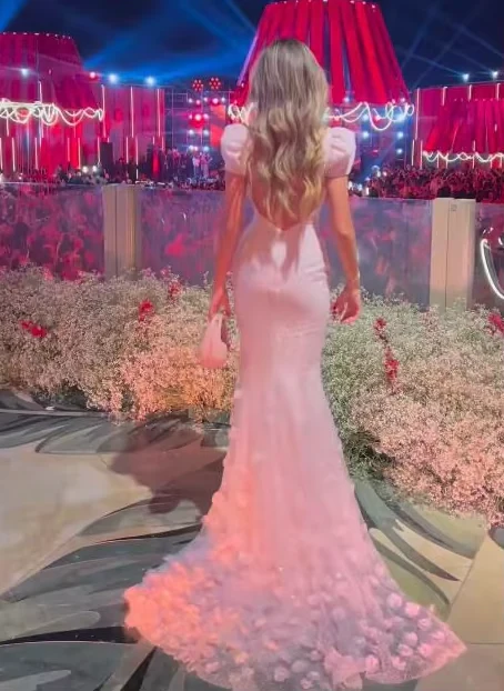 Mermaid Sweetheart Tulle Sequin Flower With Short Bubble Sleeves Long Prom Dress, Evening Dress  cg26188