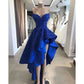 Royal Blue High Low Evening Party Dresses Sweetheart Beaded Lace Applique Ruffles Skirt Summer Occasion Prom Gowns  cg1995