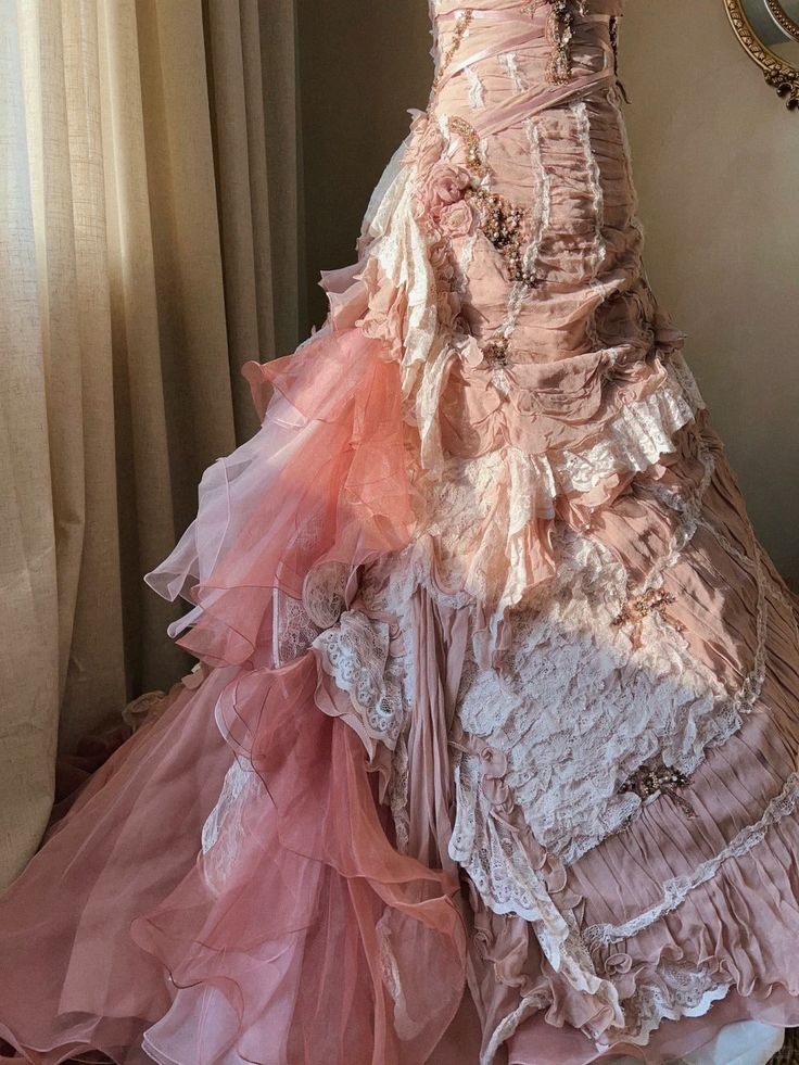 Pink Rose Slim Skirt Pleated French Lace Mermaid Wedding Dress cg26092