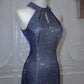 Luxurious Navy Blue Long Evening Gown Mermaid Halter Neck Backless Party Dress    cg25265