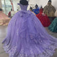 Lilac Corset Mexican Quinceanera Dress Ball Gown Prom Dress ,Appliques Lace Birthday Party Dress  cg24978