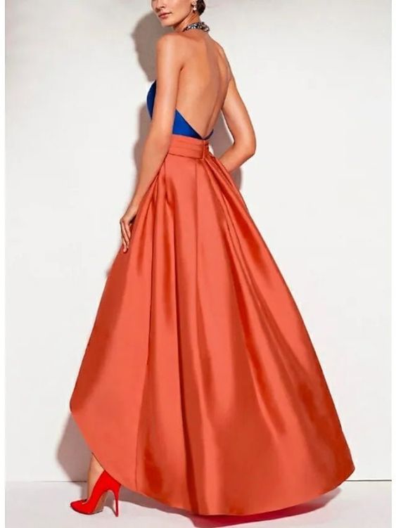 Satin Halter Neckline Backless Hi-lo A-line Prom Dress With Beadings cg1948