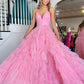 V Neck Pink Long Prom Dresses, Pink V Neck Long Formal Evening Dresses       cg24952