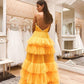 Layers Tulle Yellow Prom Dresses with Ruching Bodice        cg24954