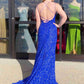 Sparkle Royal Blue Sequins Long Prom Dress with Slit  cg24958