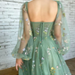 Good quality bubble sleeves a-line tulle embroidery prom evening dresses    cg24828