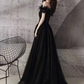 BLACK TULLE BEADS LONG A LINE PROM DRESS EVENING DRESS    cg21506
