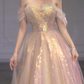 A Line Tulle Sequin Long Prom Dress, Off Shoulder Formal Graduation Dress    cg24966
