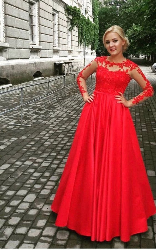 Red Long Sleeve Evening Gown Dress Long Sleeves prom dress  cg10001