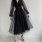Unique Black Tulle Long Sleeves Prom Dress  cg10005