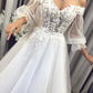 White tulle lace long prom dress, white evening dress 1006