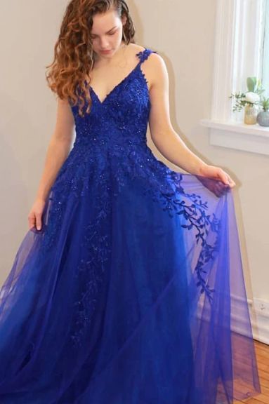 Royal Blue lace tulle Evening Dress,  Prom Dress   cg10213