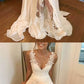 White v neck chiffon lace long prom dress, white evening dress cg1025