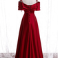 2021 BURGUNDY SATIN BEADS LONG PROM DRESS BURGUNDY EVENING DRESS   cg10280