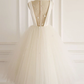 2021 LIGHT CHAMPAGNE TULLE SHORT PROM DRESS TULLE EVENING DRESS   cg10283