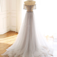 GRAY ROUND NECK TULLE BEADS LONG PROM DRESS FORMA LDRESS   cg10284