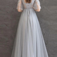 CUTE GRAY LACE TULLE LONG PROM DRESS GRAY TULLE LACE FORMAL DRESS   cg10286