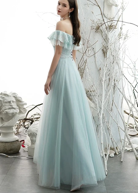 ELGANT GREEN TULLE SEQUIN LONG PROM DRESS GREEN EVENING DRESS   cg10288