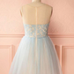 A-Line Round Neck Backless Light Blue Homecoming Dress with Lace  cg10290