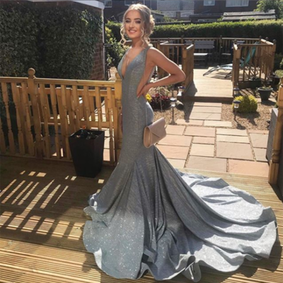 Shiny Long Prom Dresses , V-neck Mermaid Long Prom Dresses   cg10402