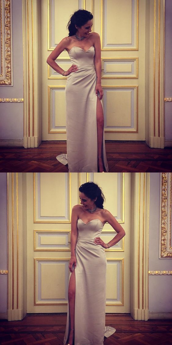 Long Satin Prom Dress, Sheath Sweetheart Evening Dress   cg10439