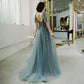 STYLISH V NECK TULLE LONG PROM DRESS, EVENING DRESS   cg10460
