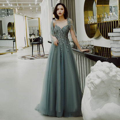 STYLISH V NECK TULLE LONG PROM DRESS, EVENING DRESS   cg10460