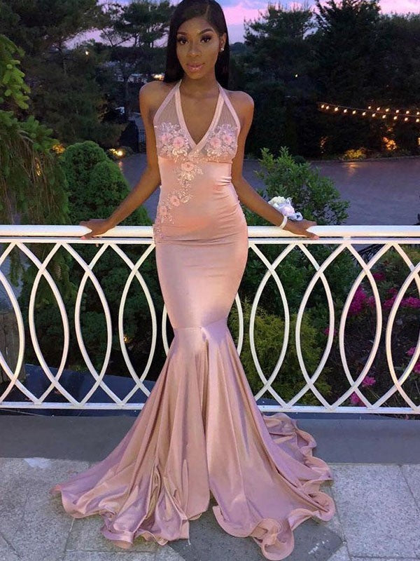 Mermaid Halter Long Satin prom Dress   cg10475
