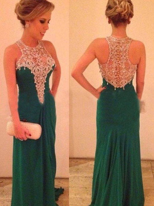 Sheath/Column Scoop Long Chiffon prom Dress   cg10482