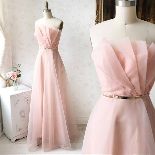 PINK TULLE LONG PROM DRESS EVENING DRESS   cg10488