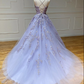 Purple tulle lace long prom dress evening dress   cg10509