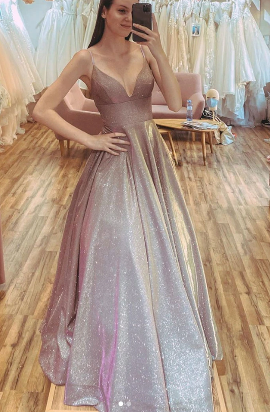 Champagne v neck sequin long prom dress sequin formal dress   cg10512