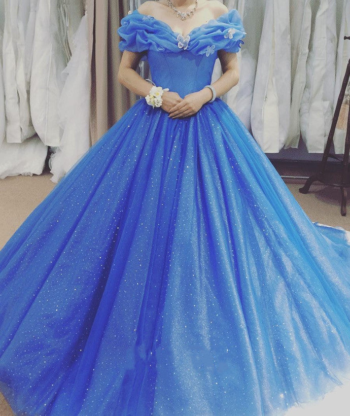 Off Shoulder Blue Quinceanera Dress, Bling Quinceanera Dresses prom Sweet 16 Dresses   cg10552
