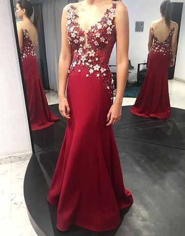 V Neck Sheath Prom Dress With Petals   cg10636