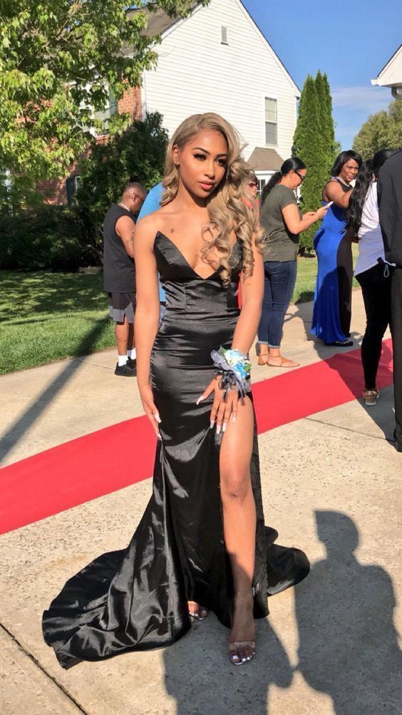 Black Prom Dresses For Teens, 2019 Long Formal Evening Dresses V Neck cg1065