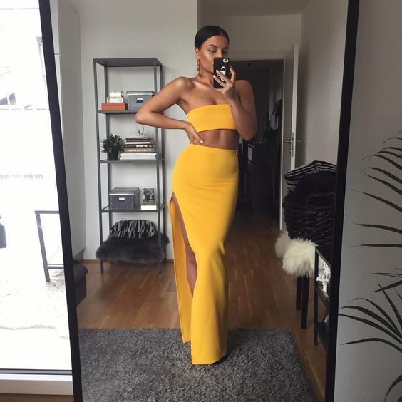 Charming two piece prom dress with split   cg10660