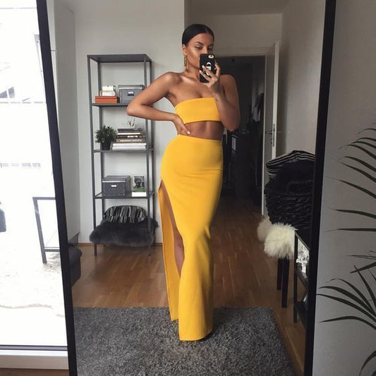 Charming two piece prom dress with split   cg10660