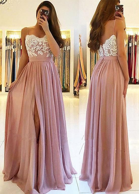 Charming A Line Sweetheart Split White and Blush Lace Long Prom Dresses, Elegant Formal Evening Party Dresses cg1068