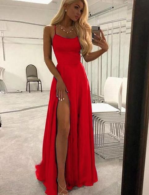 Simple Red Long Prom Dresses Split Front Evening Party Dresses    cg10705