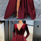 A-Line V-neck Long Sleeves Floor-Length Burgundy Split Prom Dress with Pockets cg1079