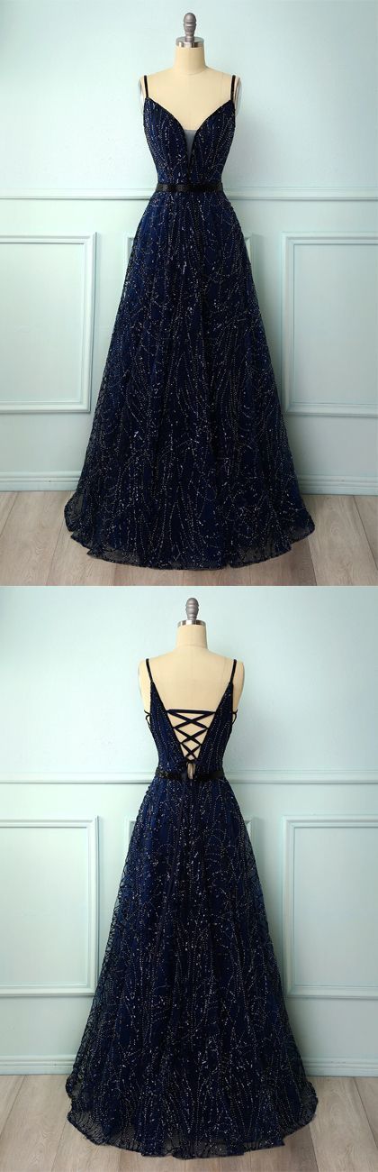 Navy Sequin Long Prom Dress    cg10805