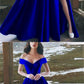 Elegant V-neck Off The Shoulder Long Satin Royal Blue Prom Dresses cg1081