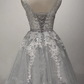 Adorable Tulle Short Lace Applique Graduation Dress, Grey Homecoming Dress   cg10846