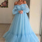 Modest Tulle Off-the-shoulder Neckline Floor-length A-line Prom Dresses With Lace Appliques    cg10851