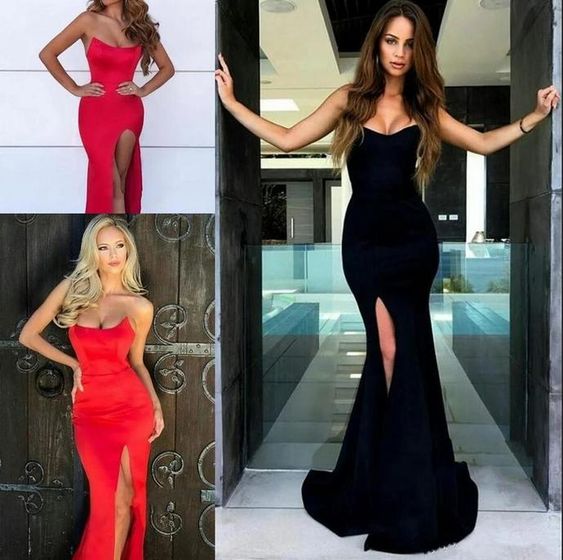 Mermaid Black/Red Front Slit Long Prom Dress, Evening Formal Dress   cg10853