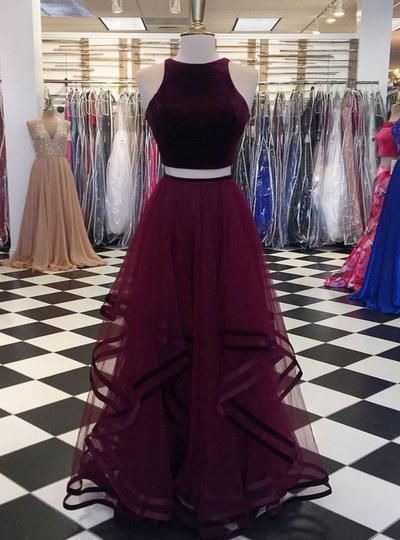 Simple Two Pieces Burgundy Long Prom Dress, Burgundy Evening Dress cg1086