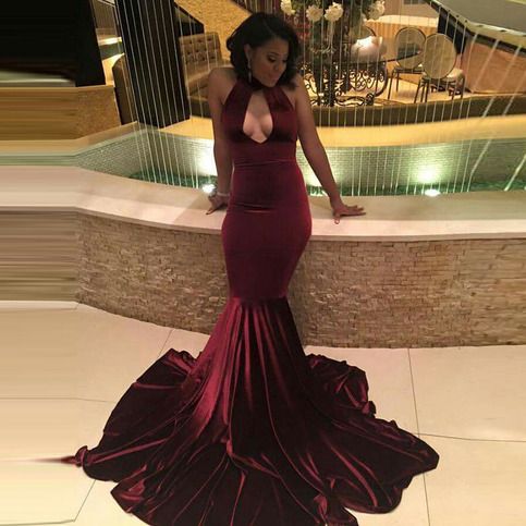 Sexy Burgundy Prom Dress ,Sleeveless Mermaid Evening Gowns   cg10867